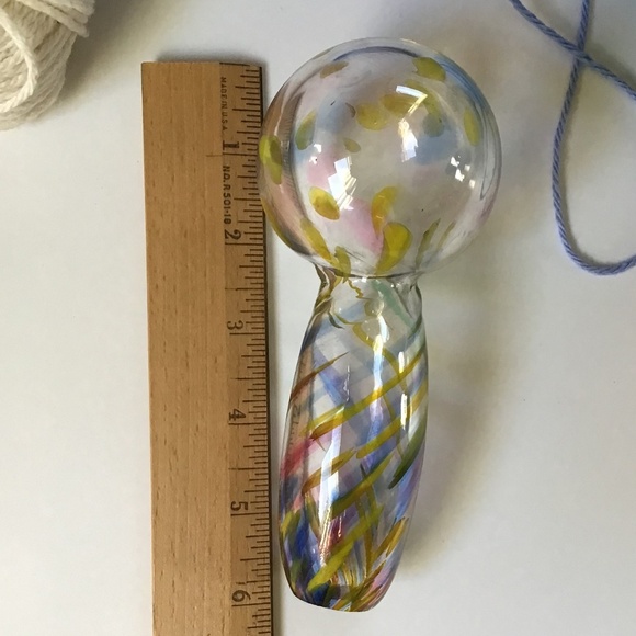 Vintage Hand Blown Glass Sock Darner End of Day Spatter Blue Yellow Pink Art - Picture 3 of 12